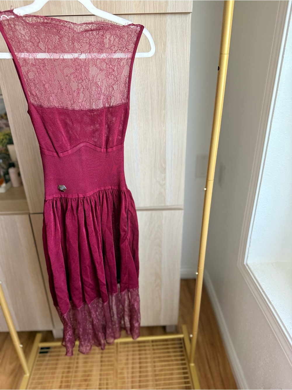 Philipp Plein Burgundy Lace Midi Dress